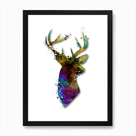 A Stag Deer Animal Art Illustration In A Painting Style 09 Art Print