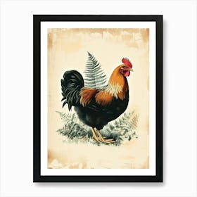 Vintage Illustration Hen And Chicken Fern 2 Art Print