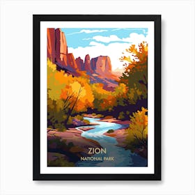 Zion National Park Travel Poster Illustration Style 2 Art Print