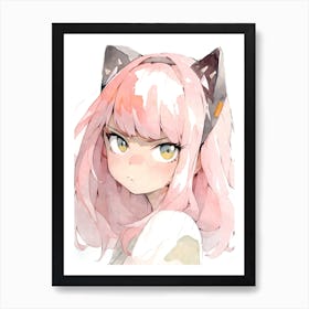 Kawaii Anime Girl With Cat Ears Neko Nekomimi Watercolor Otaku Art Print