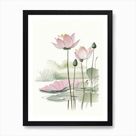 Lotus Flowers In Park Pencil Illustration 11 Art Print