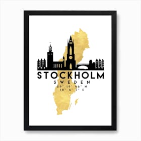 Stockholm Sweden Silhouette City Skyline Map Art Print