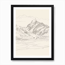 Aoraki Mount Cook New Zealand Line Drawing 2 Art Print