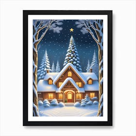 Christmas House In The Snow Art Art Print