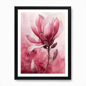 Magnolia Flower Watercolor Painting Art Print