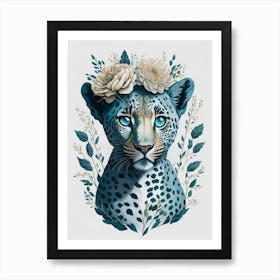 Cute Floral Baby Leopard Painting (4) Art Print