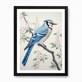 Ohara Koson Inspired Bird Painting Blue Jay 1 Art Print