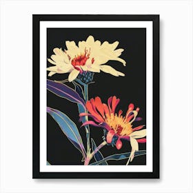 Neon Flowers On Black Asters 7 Art Print