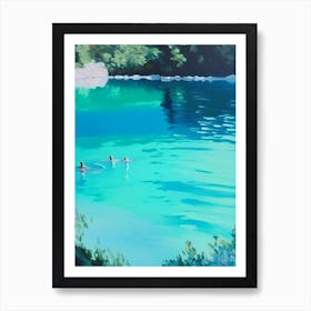 People Swimming In Lake Waterscapes Marble Acrylic Painting 1 Art Print