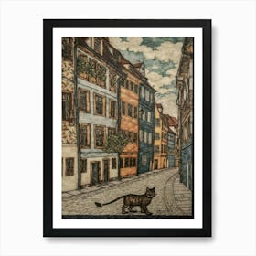 Painting Of Vienna With A Cat In The Style Of William Morris 2 Art Print