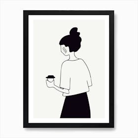 Woman Holding A Cup Of Coffee Fashion Monoline Poster