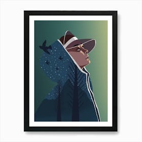 Abstract Birds Woman with Hat Art Print