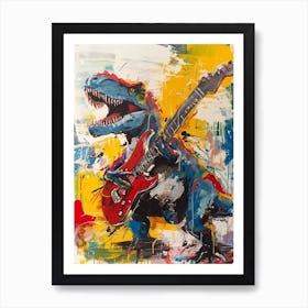Dinosaur Playing Guitar Scribble Paint Splash 3 Art Print