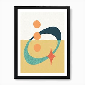 Mid Century Atomic Abstract Teal Yellow Orange Art Print