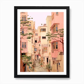 Beirut Lebanon 1 Vintage Pink Travel Illustration Art Print