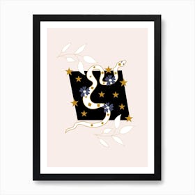 Snake And Flower Illustration Art Print