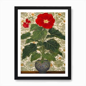 Poinsettia With A Cat 1 William Morris Style Art Print