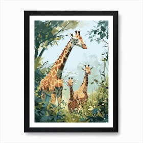 Herd Of Giraffes Resting Under The Tree Modern Illiustration 3 Art Print