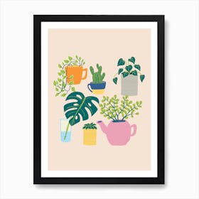 House Plants In Pots in Peach Art Print