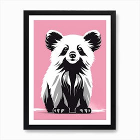 Playful Red Panda cub On Solid pink Background, modern animal art, baby red panda Art Print