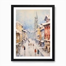 Vintage Winter Painting Zurich Switzerland 2 Art Print