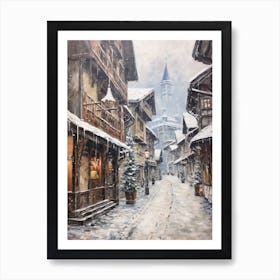 Vintage Winter Painting Hallstatt Austria 1 Art Print