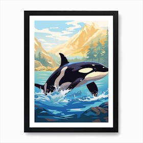 Orca Whale Splashing Around Block Colours Art Print