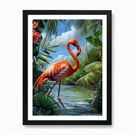 Greater Flamingo Yucatan Peninsula Mexico Tropical Illustration 3 Art Print