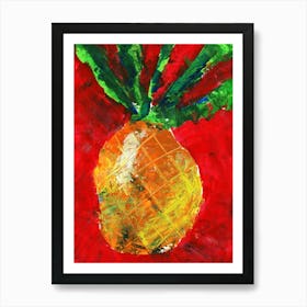 Yellow Pineapple On Red - modern vertical kitchen living room bright colorful Art Print