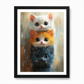 Cute Cats Stacked Together 3 Art Print