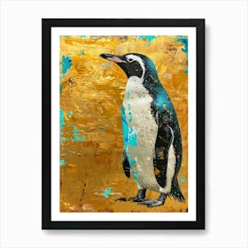 Penguin Chick Gold Effect Collage 4 Art Print