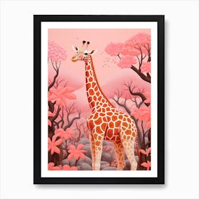 Giraffe In The Flowers Pink Tones 2 Affiche