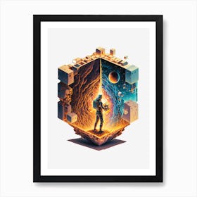 Psychic astro traveler between dimensional voxels Art Print