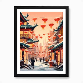 Vintage Winter Travel Illustration Beijing China 3 Art Print