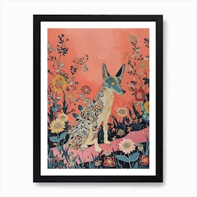 Floral Animal Painting Coyote 2 Art Print