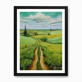 Green plains, distant hills, country houses,renewal and hope,life,spring acrylic colors.26 Art Print