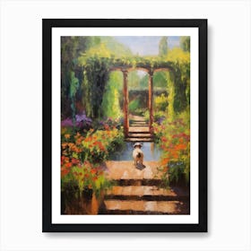 A Painting Of A Dog In Alhambra Gardens, Spain In The Style Of Impressionism 04 Art Print