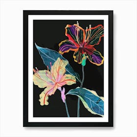 Neon Flowers On Black Coral Bells 3 Art Print