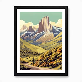 Torres Del Paine Circuit Chile 3 Vintage Travel Illustration Art Print