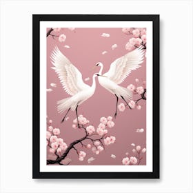 Two Cranes In Cherry Blossoms Art Print