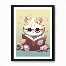Kawaii Cat Drawings Reading 1 Art Print
