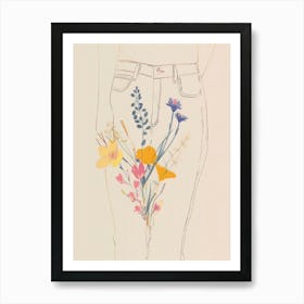 Floral Blue Jeans Line Art 8 Art Print