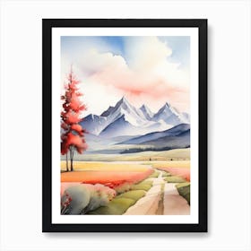 Tranquil Mountains In Minimalist Watercolor Vertical Composition 49 Art Print