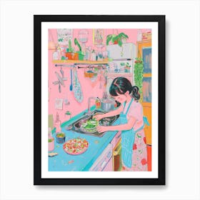 Girl Making A Salad Lo Fi Kawaii Illustration 1 Art Print