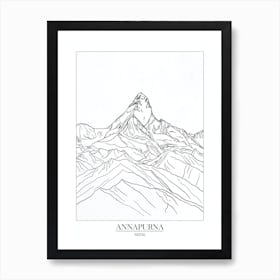 Annapurna Nepal Line Drawing 5 Poster Art Print