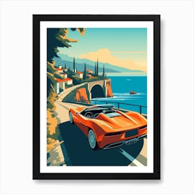 A Chevrolet Corvette In Amalfi Coast, Italy, Car Illustration 5 Art Print