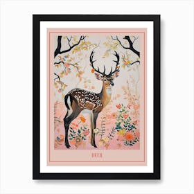 Floral Animal Painting Deer 3 Poster Art Print