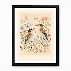 Folksy Floral Animal Drawing Bird 4 Poster Art Print