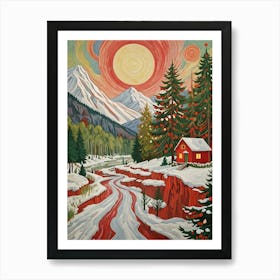 Winter Cabin In The Mountains Art Print