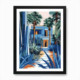 Blue House With Palm Trees Art Print